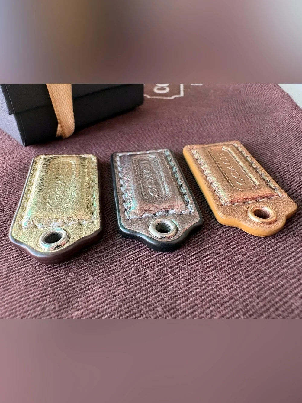 Y2K Coach RARE SET OF 3 | Mixed Metals Metallic Leather Hangtags Bag Charms